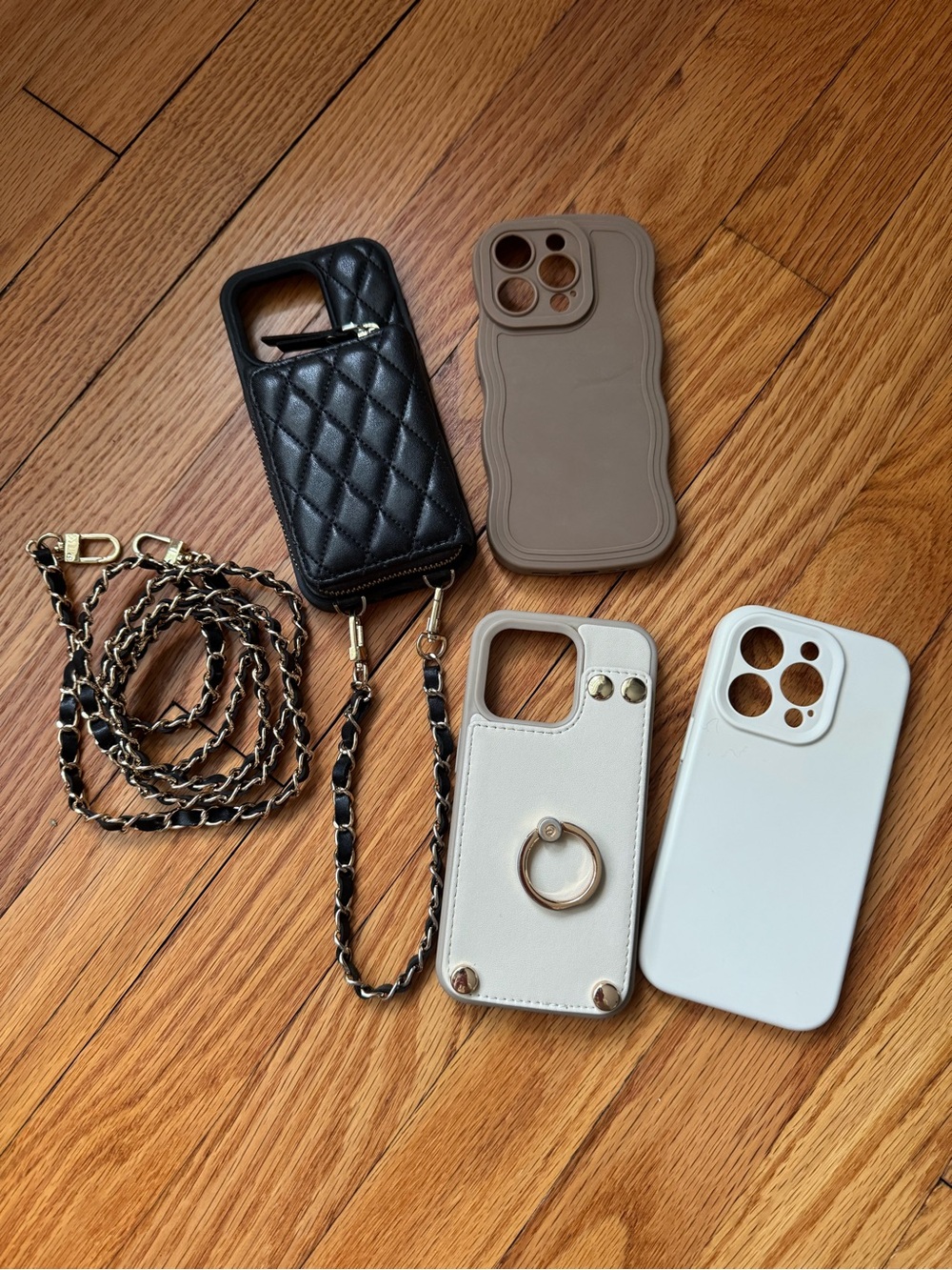 Black Quilted Crossbody iPhone 15 Pro Phone Case + 3 Additional Cases